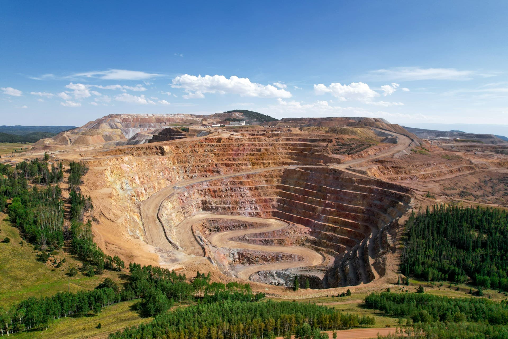 Aerial view of mining operations for raw material supply