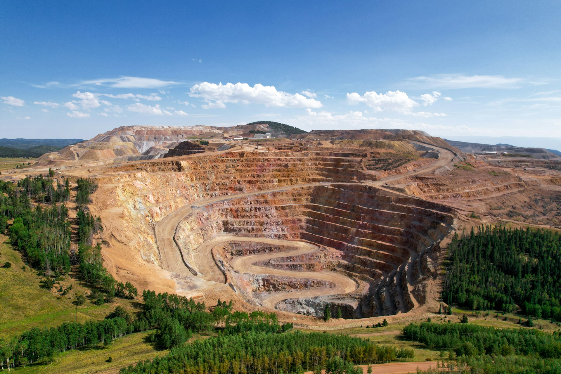 Aerial view of mining operations for raw material supply